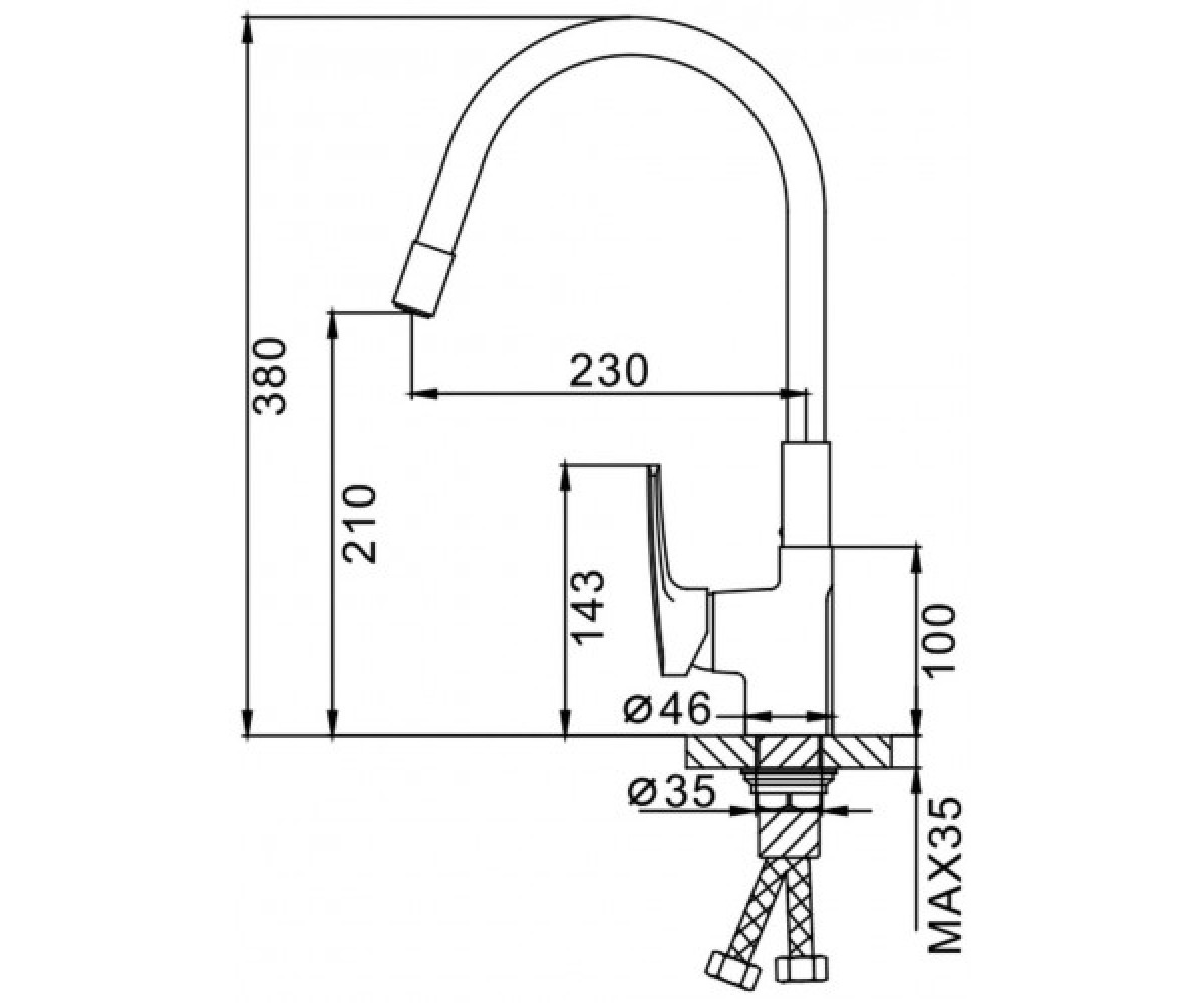 Кухонный смеситель с гибким изливом  F4453-04:Чертеж 