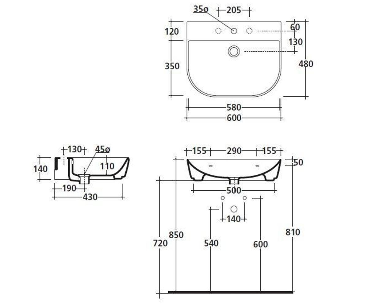 Подвесная раковина  LAVABO 5205:Чертеж 