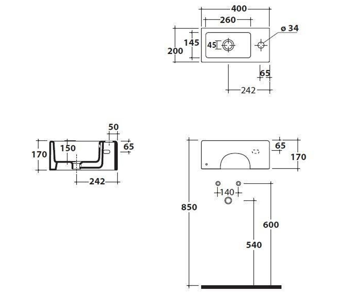 Подвесной умывальник 40 см  PLUS DESIGN 6030M:Чертеж 