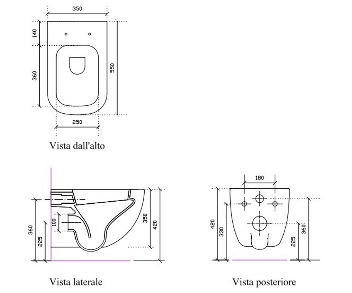 Подвесной унитаз с горизонтальным выпуском  PLUS DESIGN 6111:Чертеж 