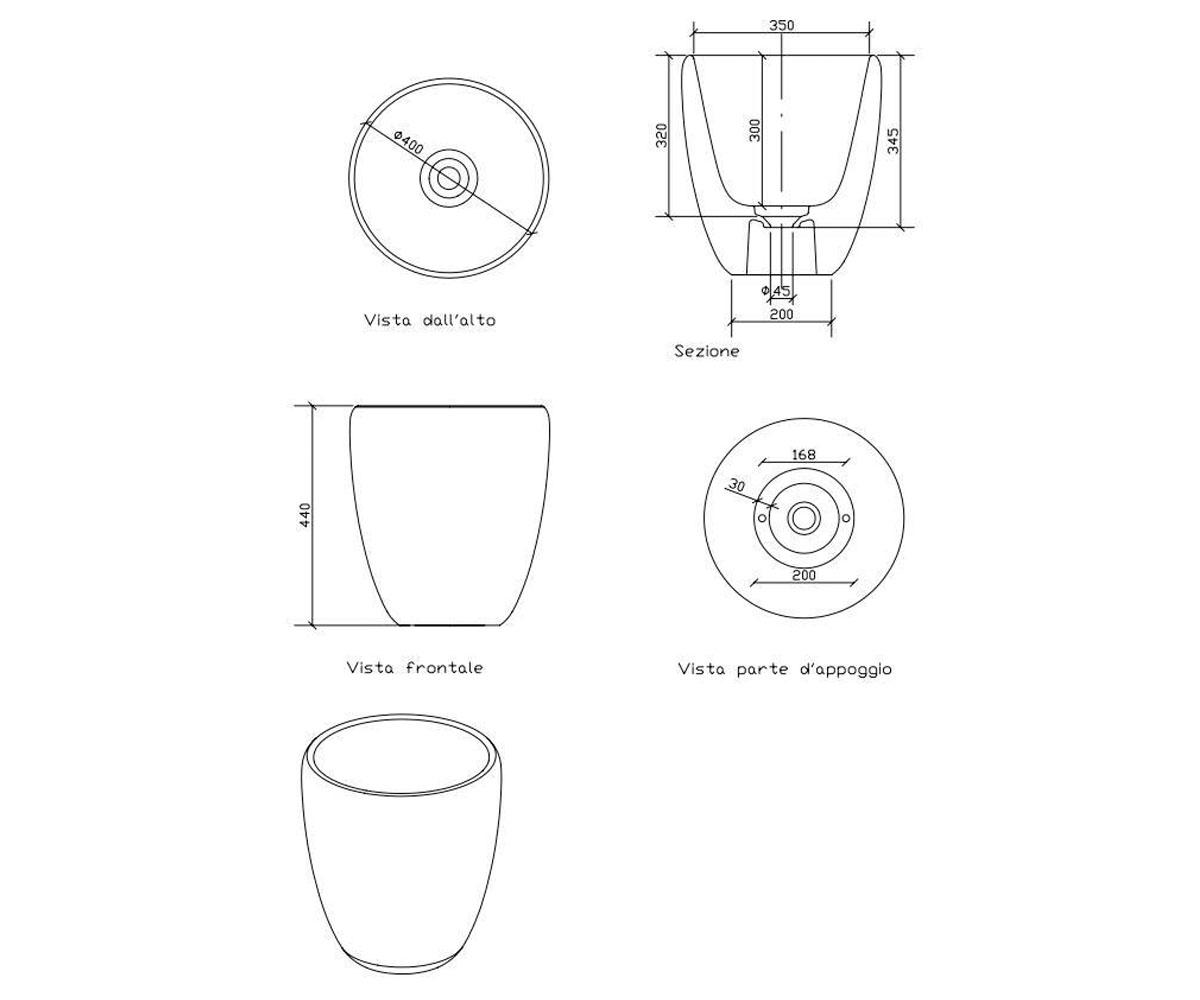 Высокая круглая раковина на столешницу  WASHBASIN 7104:Чертеж 