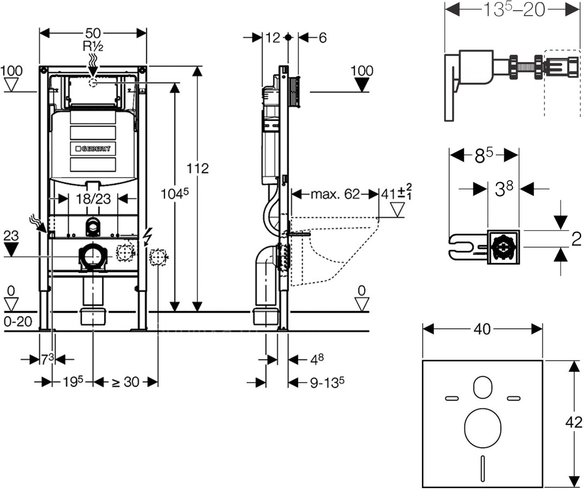 Инсталляция для унитаза  DUOFIX 111.300.00.5+111.815+156.050.00.1:Чертеж 