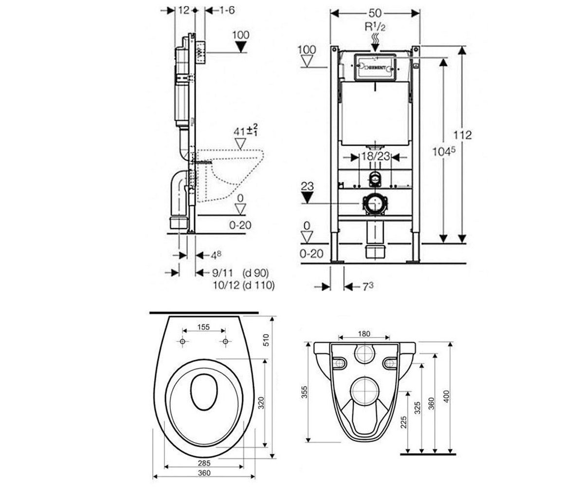 Унитаз с инсталляцией 4 в 1  DUOFIX PRO 20 118.315.21.1:Чертеж 