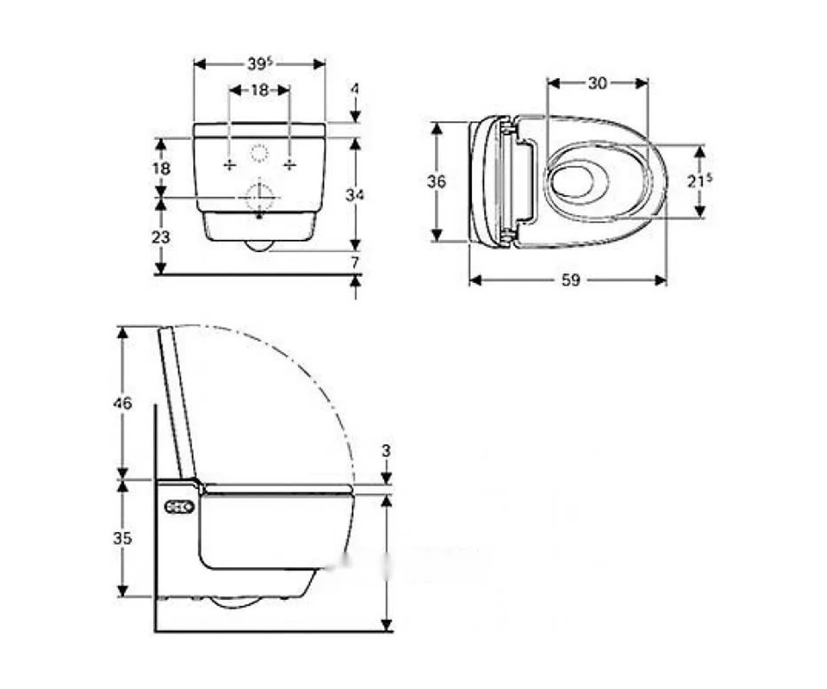 Подвесной унитаз-биде  AQUACLEAN MERA CLASSIC 146.204.11.1:Чертеж 