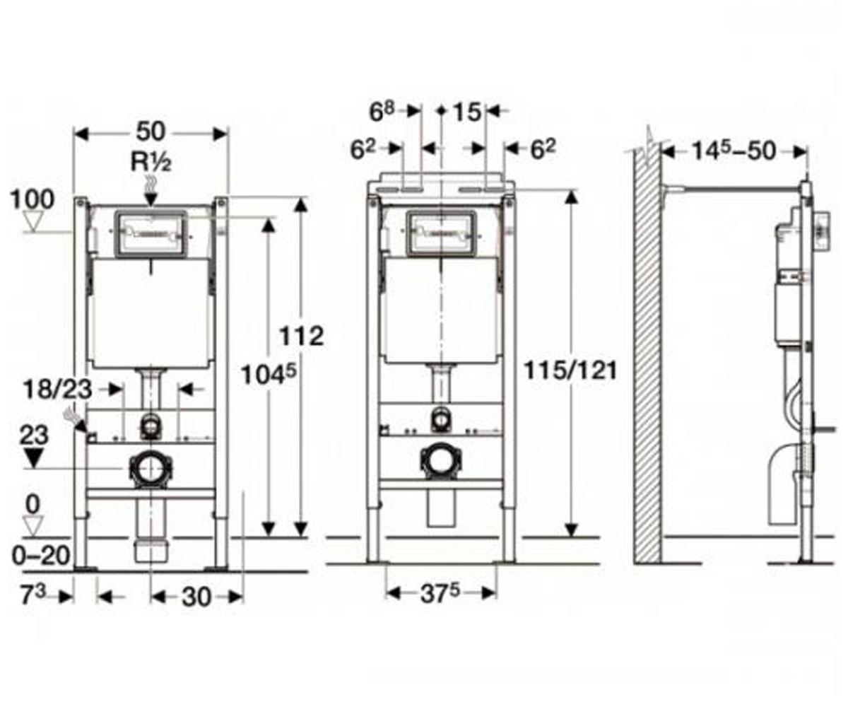 Инсталляция для унитаза с клавишей  DUOFIX 458.120.11.N:Чертеж 