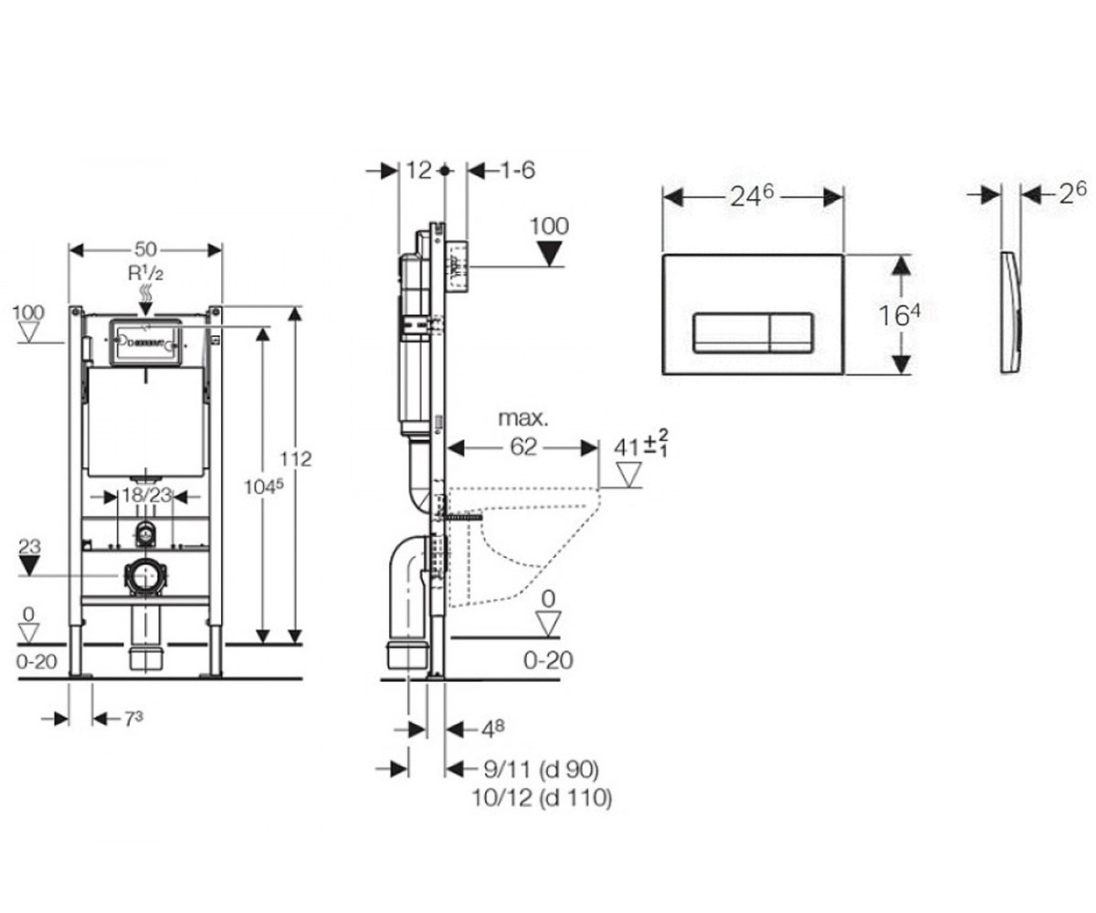 Инсталляция с клавишей  DUOFIX DELTA 458.126.00.1+115.105.DW.1:Чертеж 