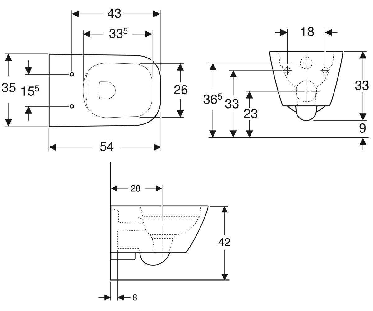 Безободковый унитаз  SMYLE SQUARE 500.208.01.1:Чертеж 