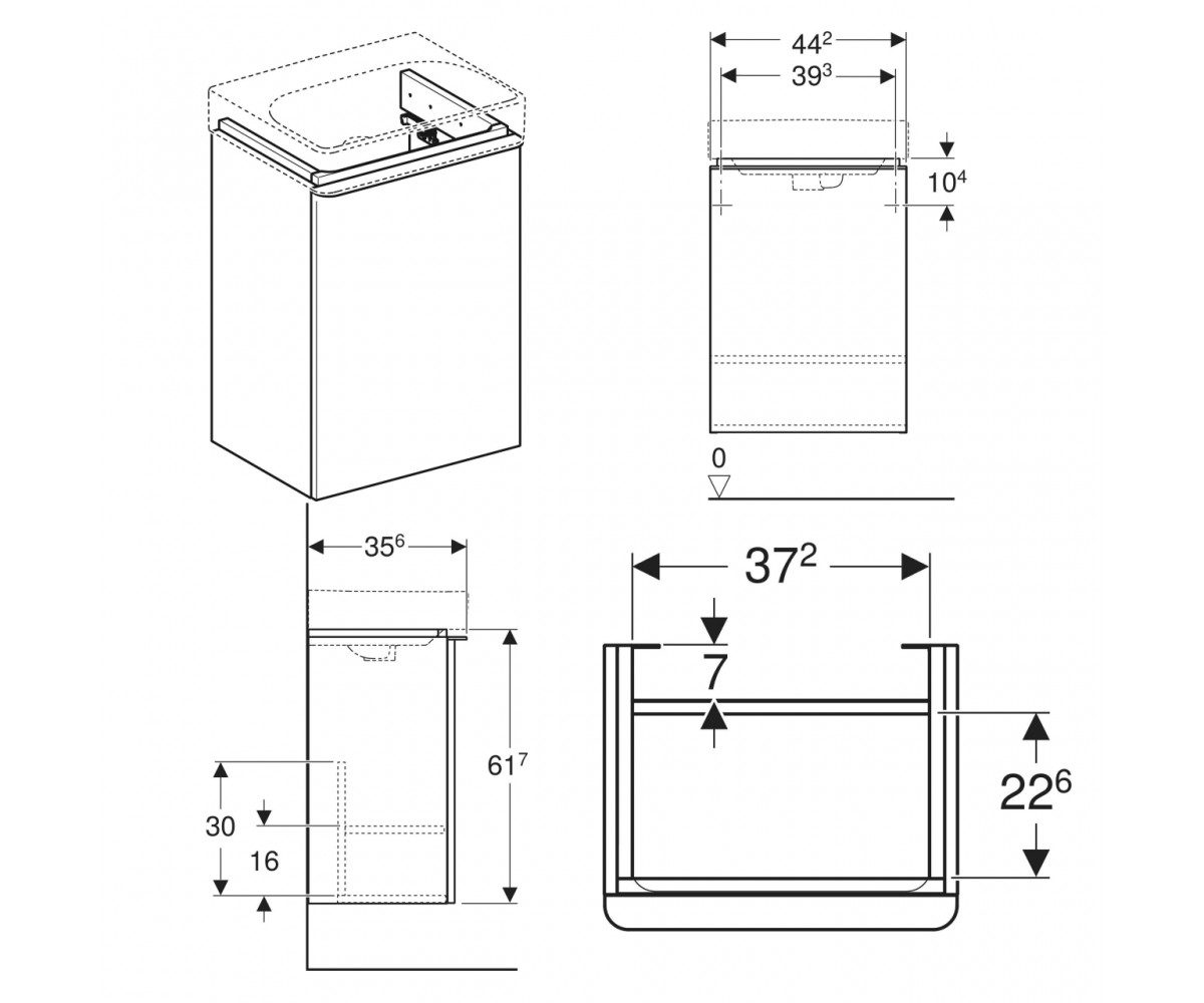 SMYLE SQUARE шафка для умивальника 45см , з одними дверима 44.2x61.7x35.6см, дверцята петлі зліва, білий  SMYLE 500.351.00.1:Чер