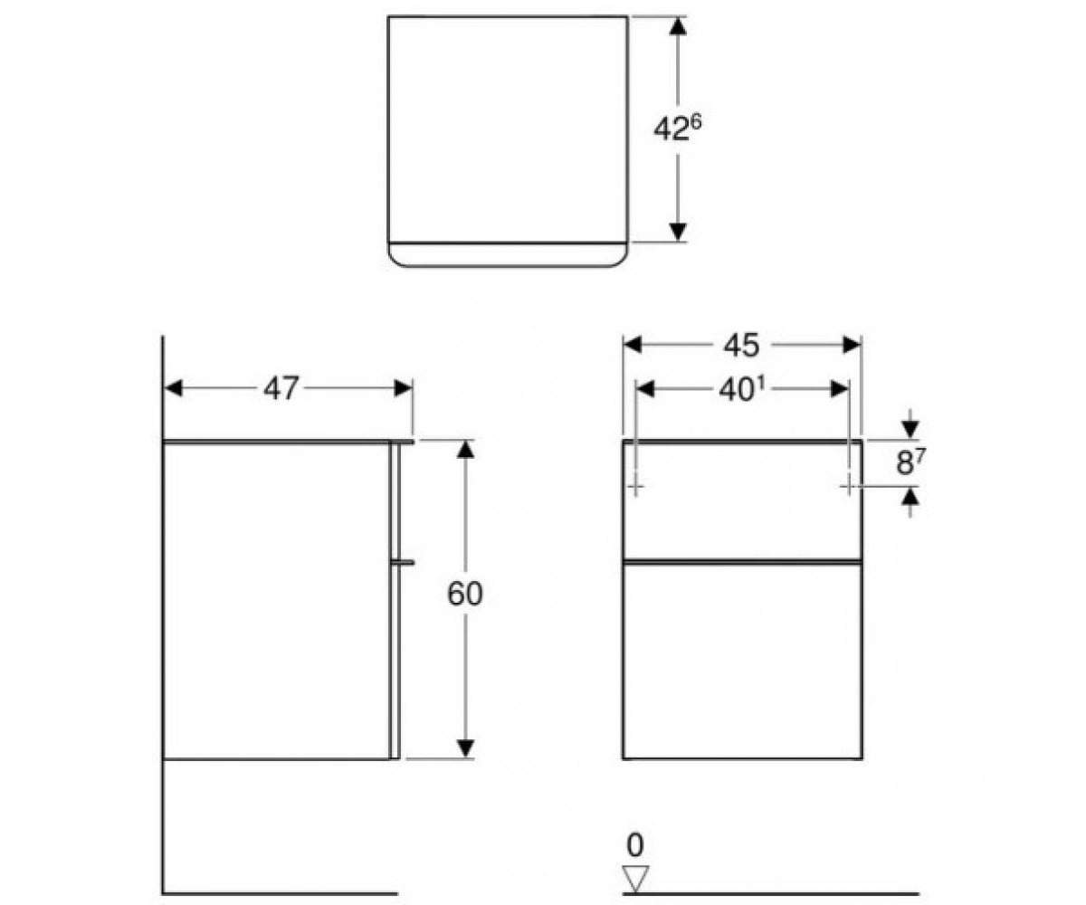 SMYLE SQUARE тумба 45*60*47см, з 2мя ящ., білий/фарбований високоглянцевий, білий/з матовим порошковим покриттям  SMYLE 500.357.