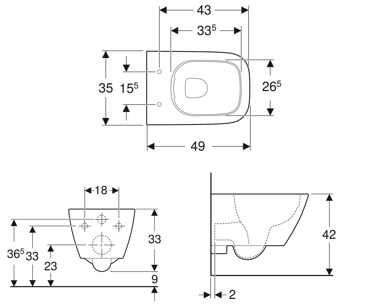 Безободковый унитаз  SMYLE SQUARE 500.379.01.1:Чертеж 