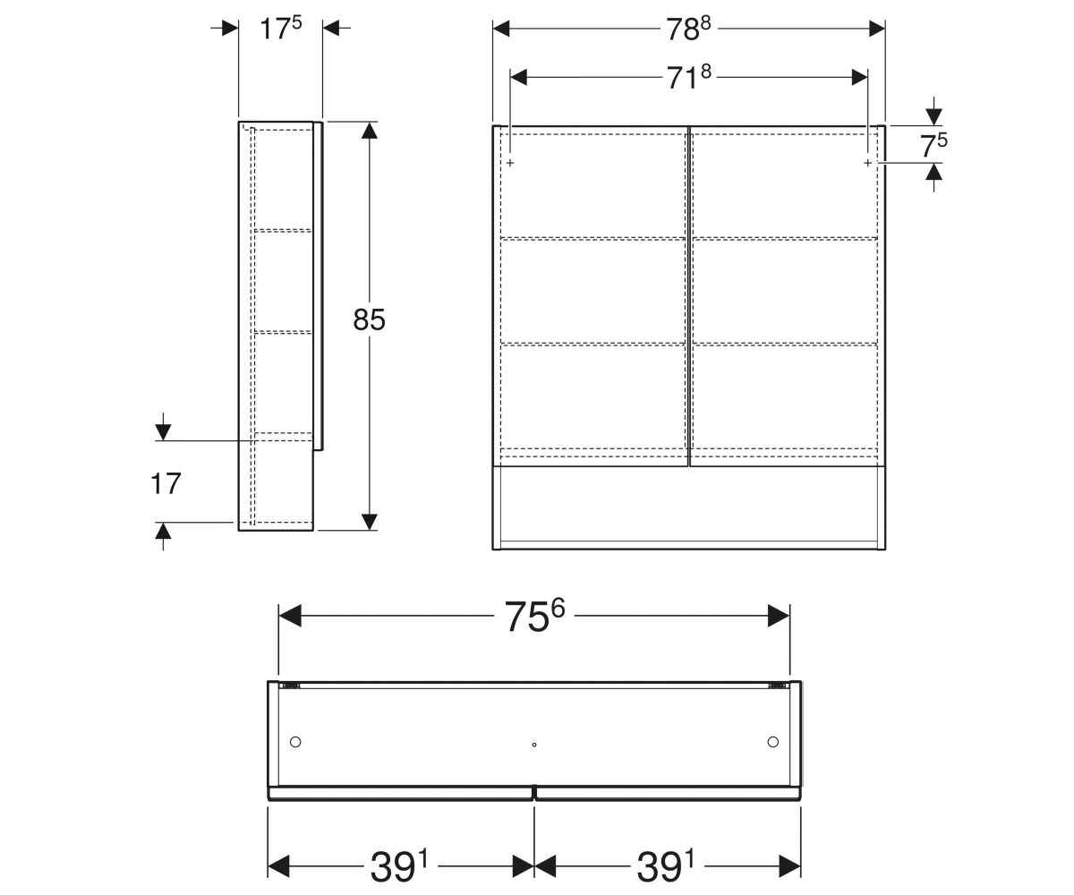 Шкафчик зеркальный  SELNOVA SQUARE 501.268.00.1:Чертеж 