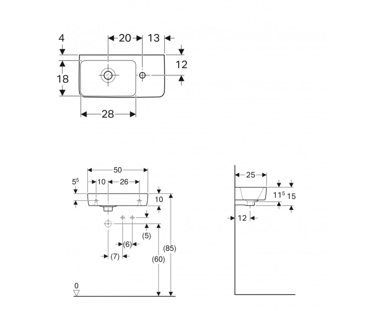 Левостороння раковина  SELNOVA COMPACT 501.513.00.7:Чертеж 