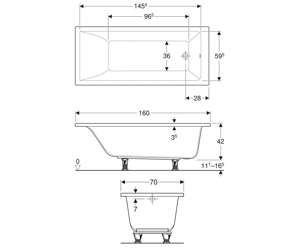 Ванна прямоугольная 160х70 см  SELNOVA SQUARE 554.382.01.1:Чертеж 