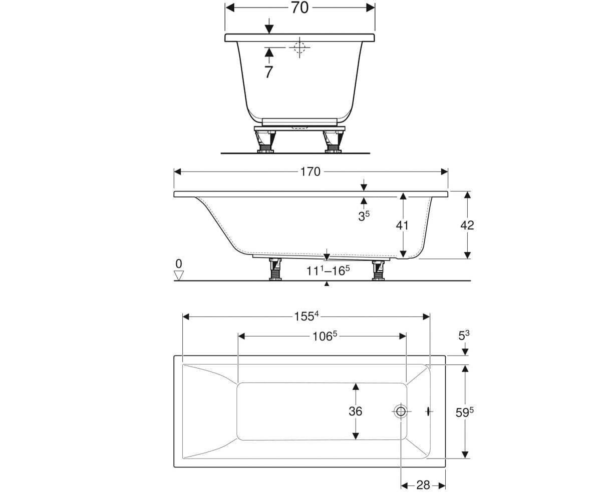 Ванна прямоугольная 170х70 см  SELNOVA SQUARE 554.384.01.1:Чертеж 