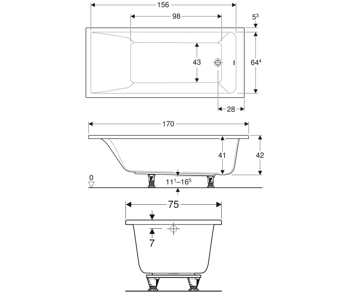 Ванна прямоугольная 170х75 см  SELNOVA SQUARE 554.385.01.1:Чертеж 