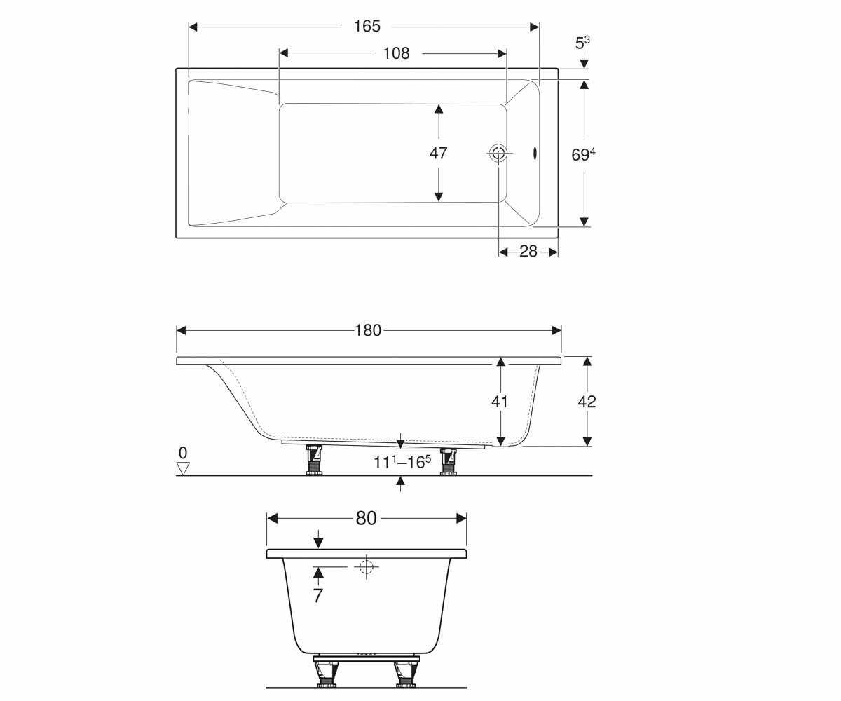 Ванна прямоугольная 180х80 см  SELNOVA SQUARE 554.386.01.1:Чертеж 
