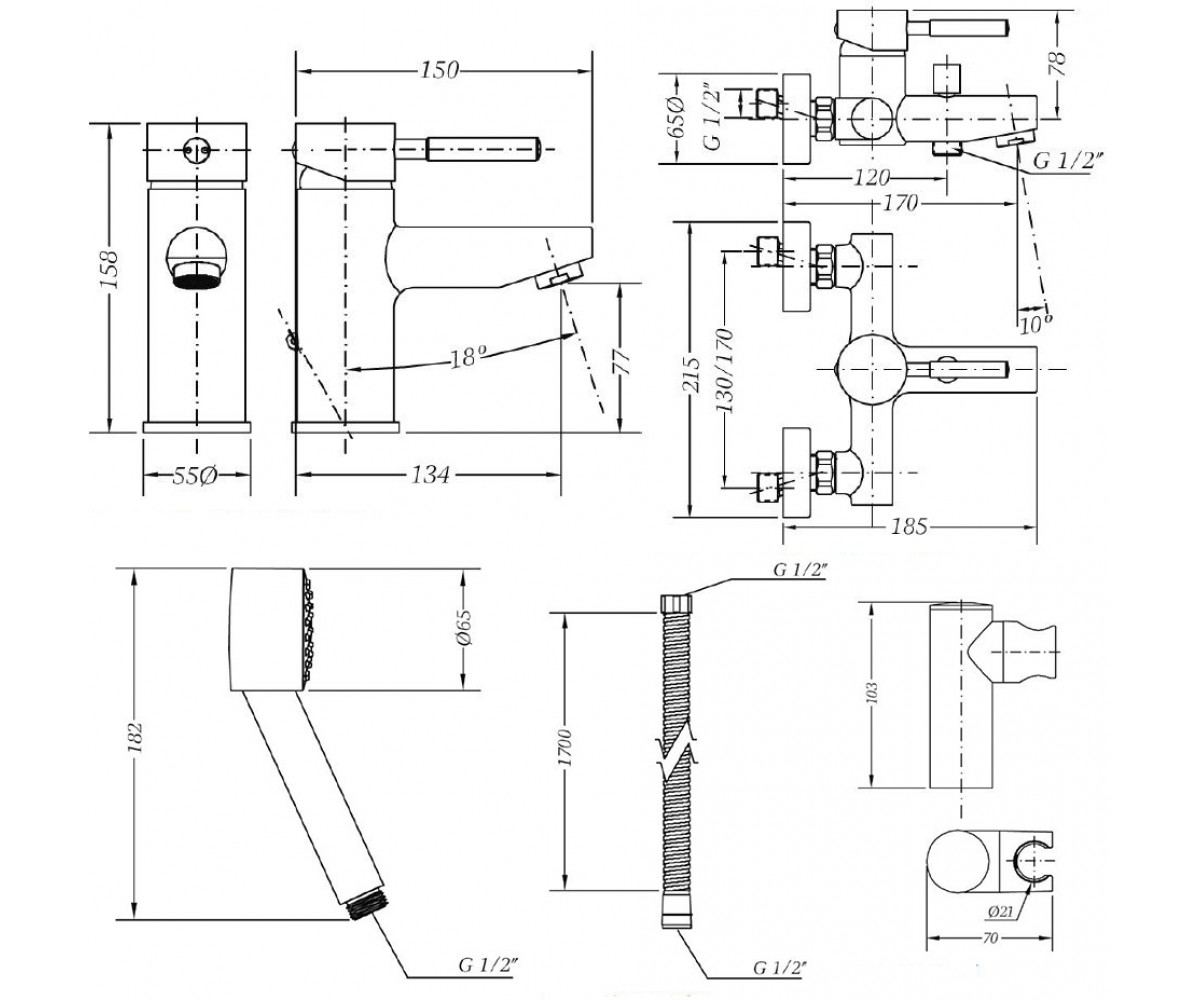 Набор смесителей  TAU 03TA1-BATH:Чертеж 