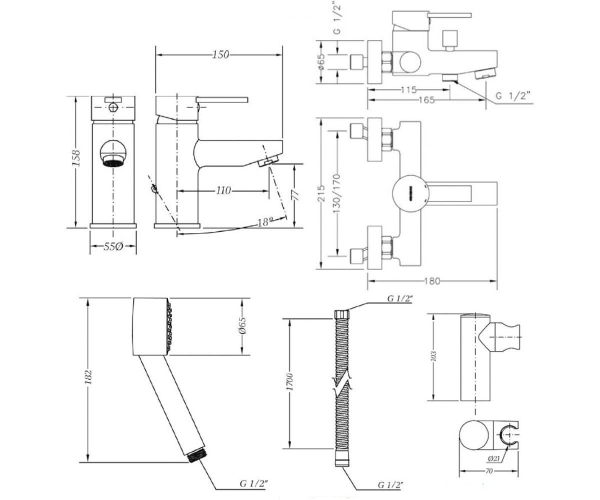 Набор смесителей  TAU2 03TA2-BATH:Чертеж 