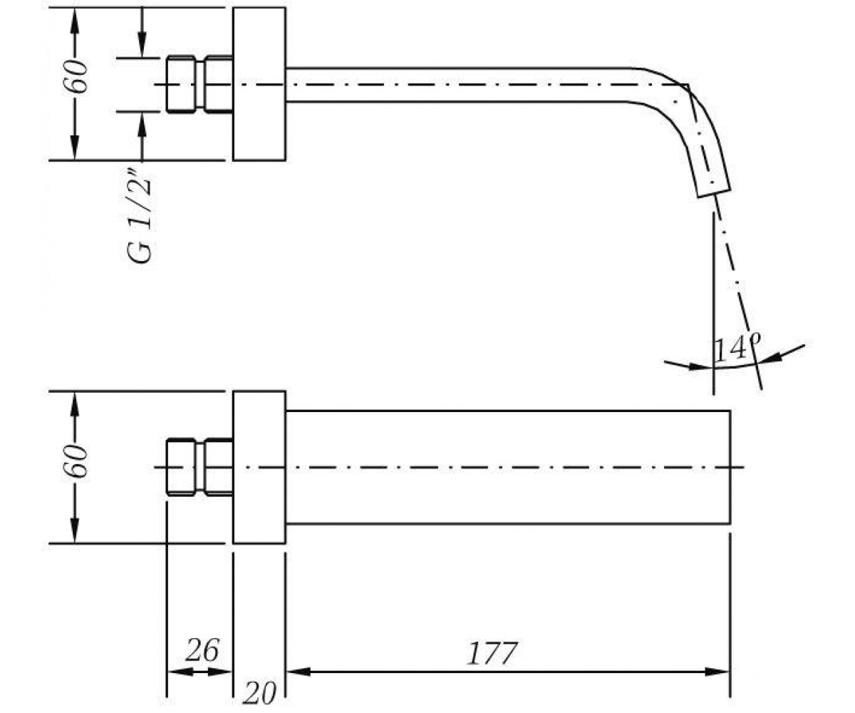 Излив для ванны  K-17 1674 45:Чертеж 