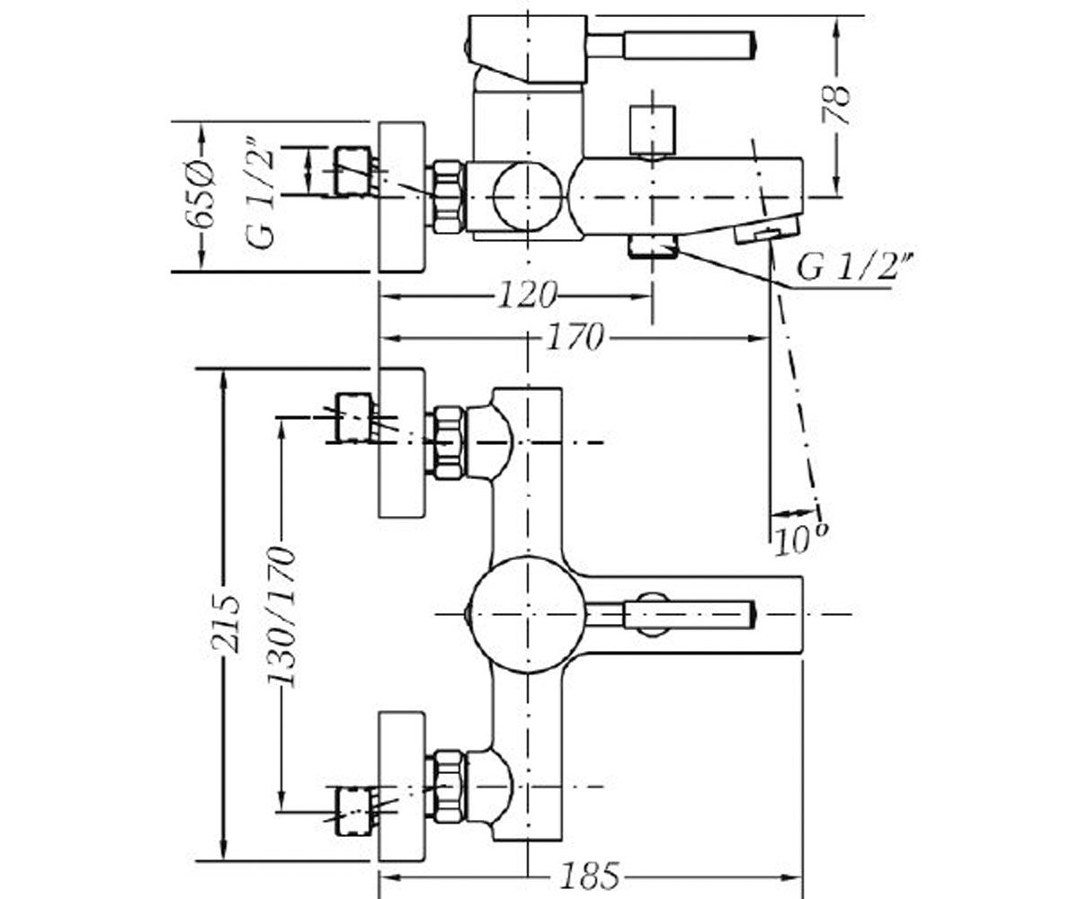 Смеситель для ванны  TAU 65100 18 45 65:Чертеж 