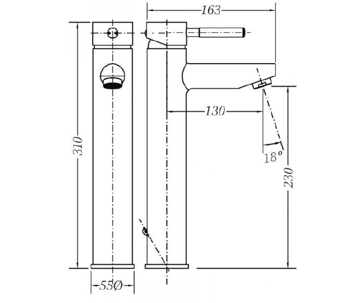 Смеситель для раковины  TAU 65136 18 45 66:Чертеж 