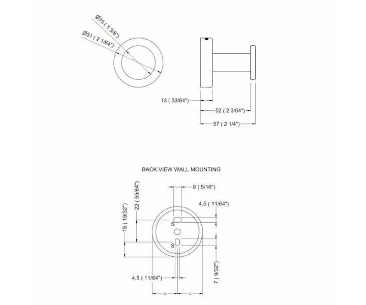Одинарный крючок, настенный  NIMBUS GW05 70 04 03:Чертеж 