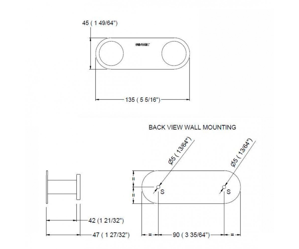 Планка на 2 крючка  NIMBUS GW05 70 04 03B:Чертеж 