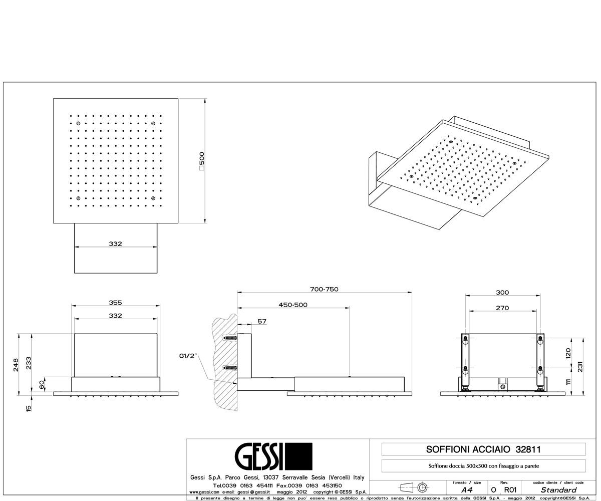 Верхний душ  MINIMALI QUADRO 32811-238:Чертеж 