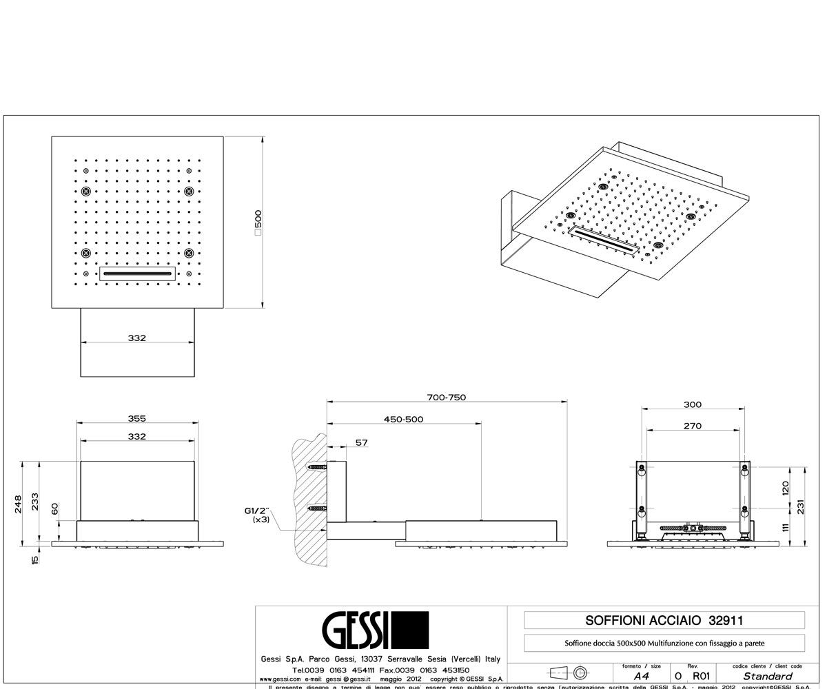 Верхний душ  MINIMALI QUADRO 32911-238:Чертеж 