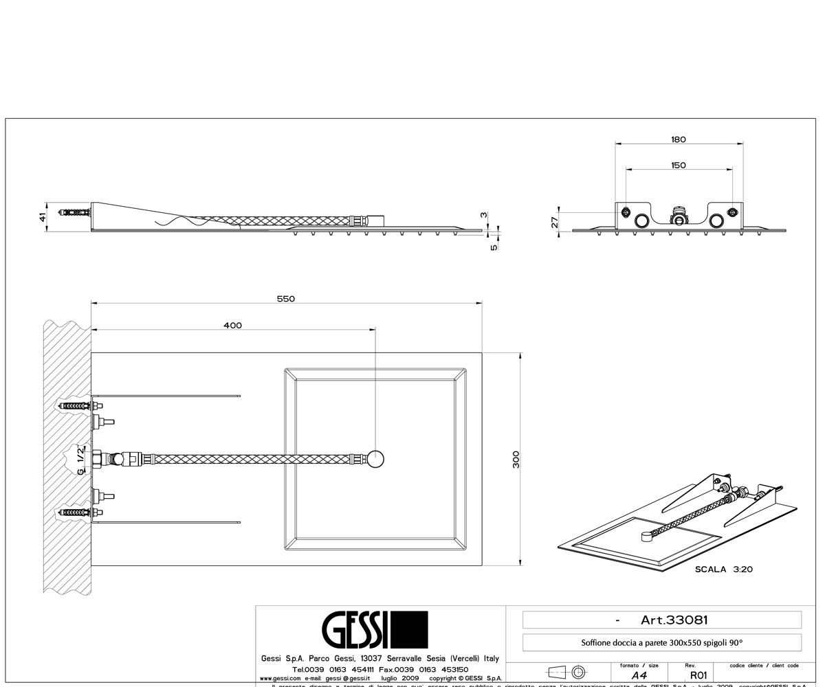 Верхний душ  TREMILLIMETRI QUADRO 33081-238:Чертеж 