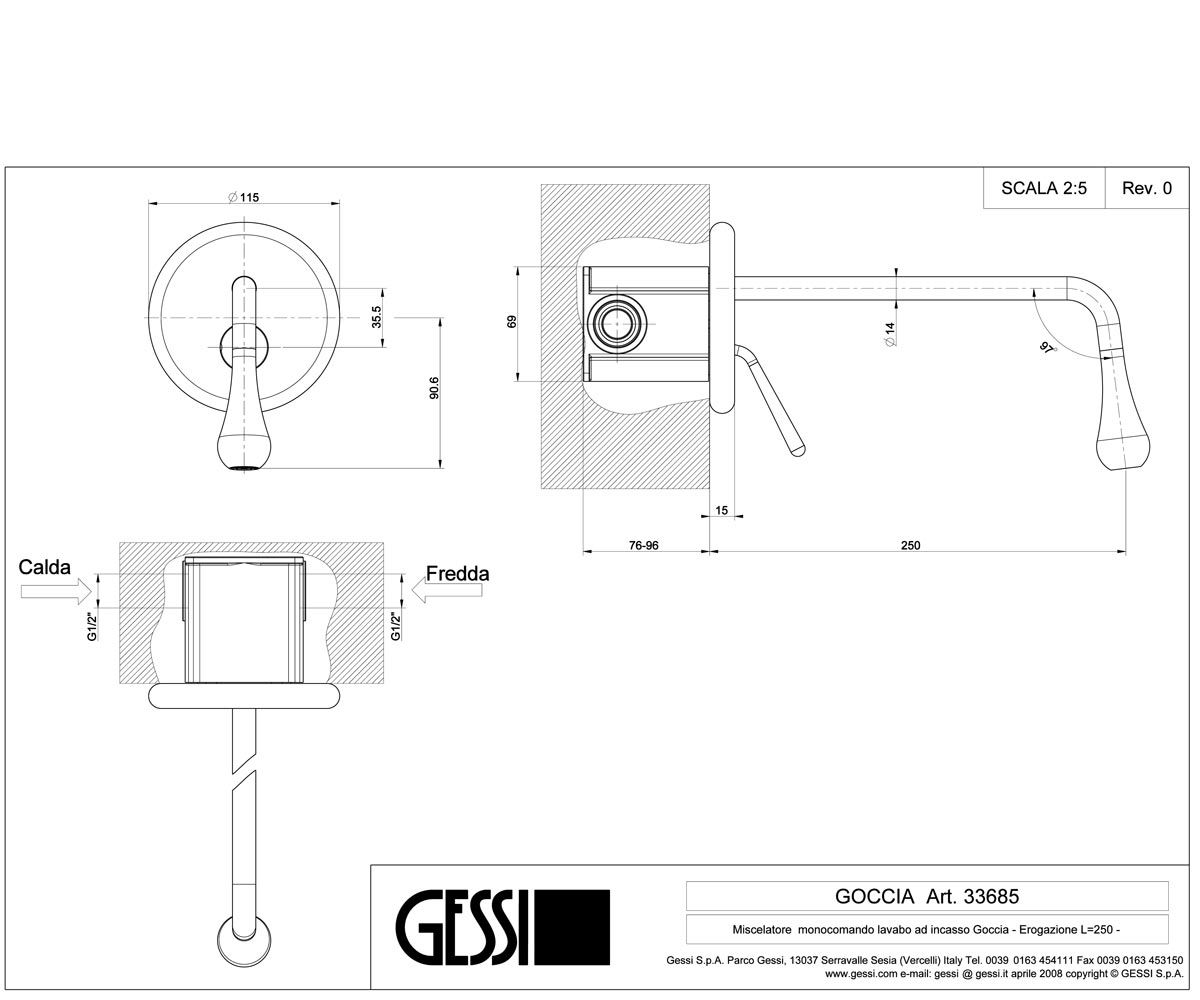 Смеситель для раковины  GOCCIA 33686-147:Чертеж 