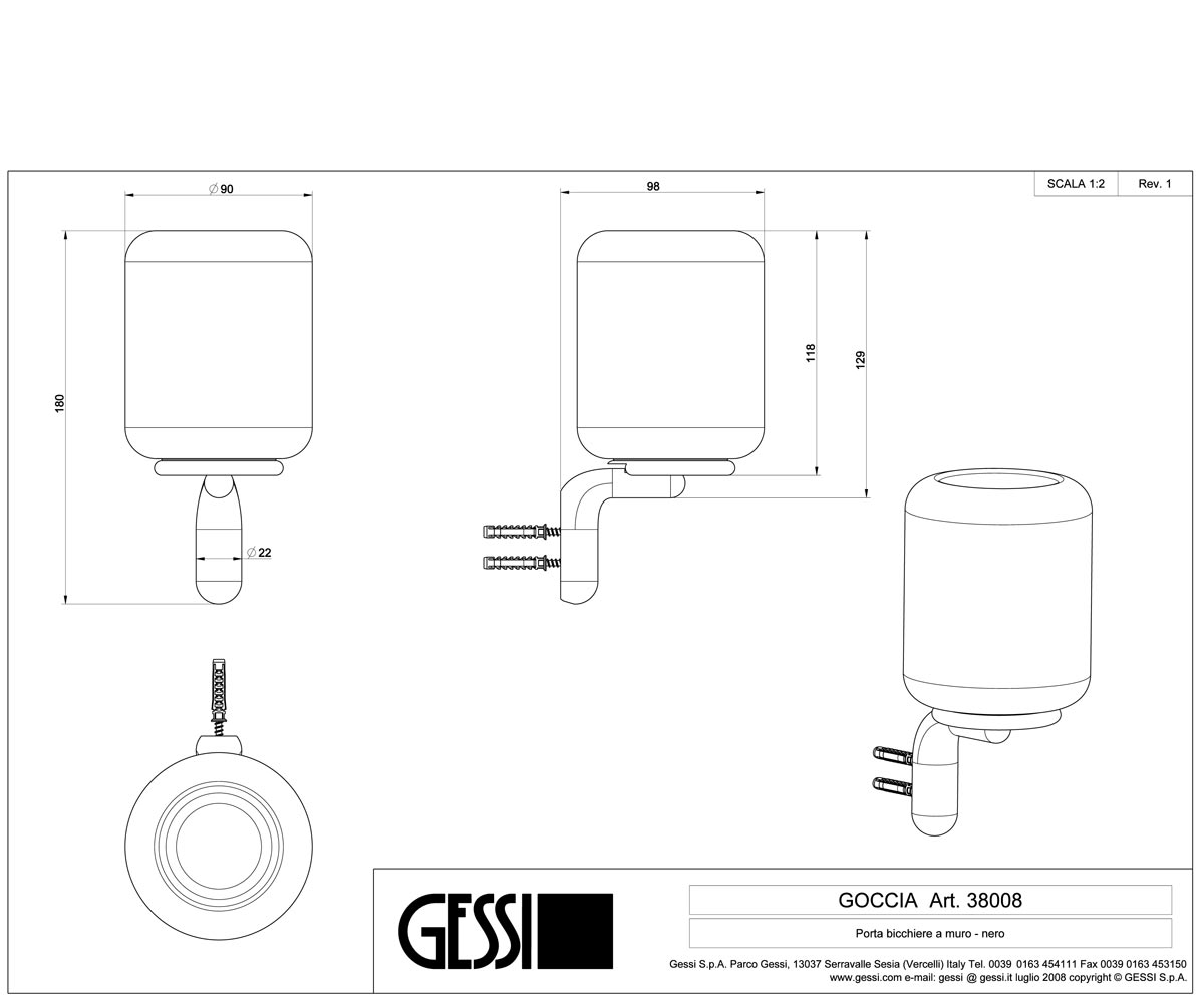 Стакан настенный  GOCCIA 38008-031:Чертеж 