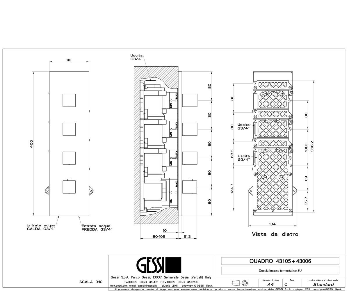 Центральный термостат  QUADRO WELLNESS 43006-031:Чертеж 