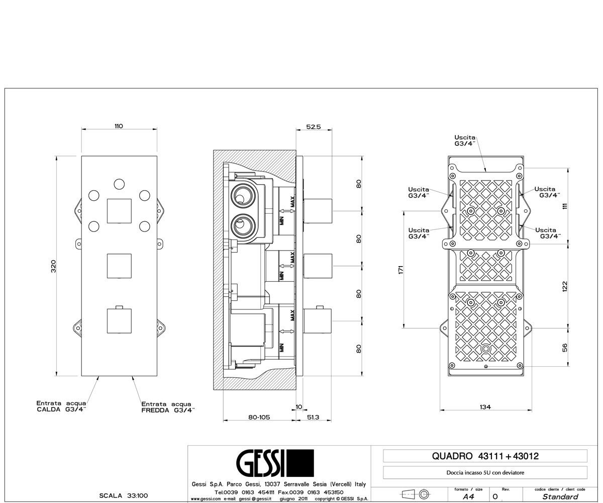Центральный термостат  QUADRO WELLNESS 43012-031:Чертеж 