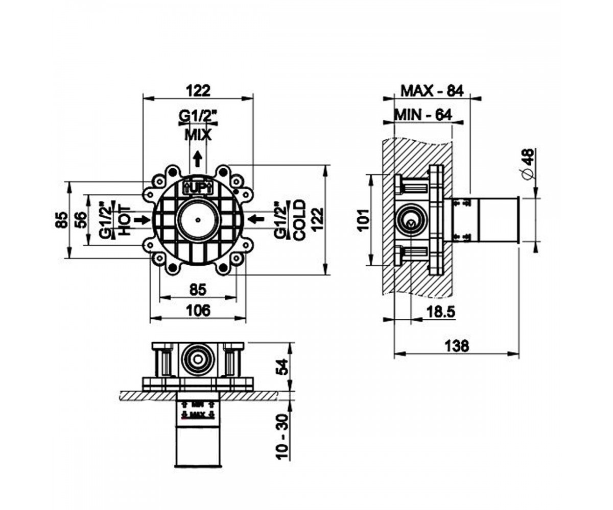 54055-239 INCISO внутрішня частина змішувача, STEEL BRUSHED (1 сорт)  54055-239:Чертеж 