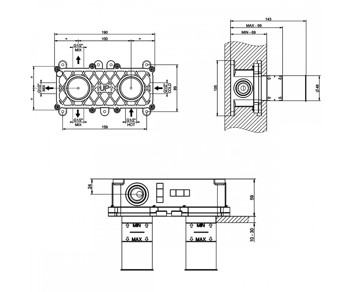 54169-239 внутрішня частина змішувача, STEEL BRUSHED (1 сорт)  54169-239:Чертеж 