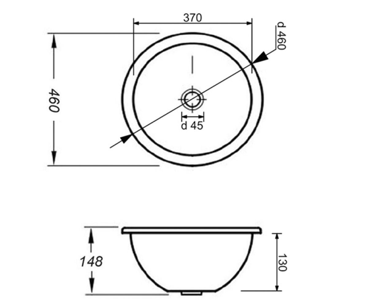 Раковина круглая 46 см  BEI-02 D460/148:Чертеж 