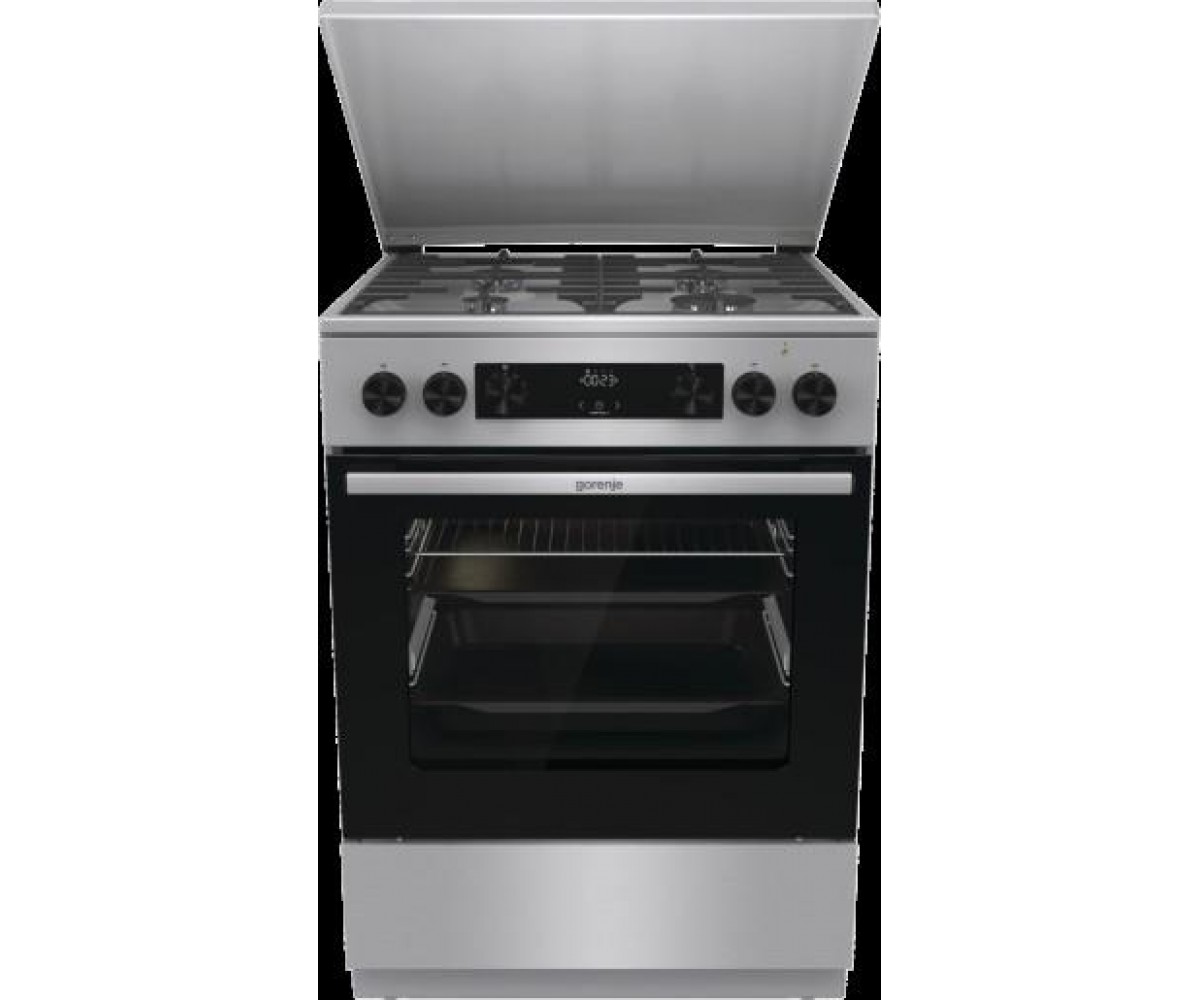 Плита Gorenje комбінована, 71л, 60x60см, дисплей, чавун,з кришкою, програматор IconLed,нерж GORENJE  GKS6C71XF GKS6C71XF