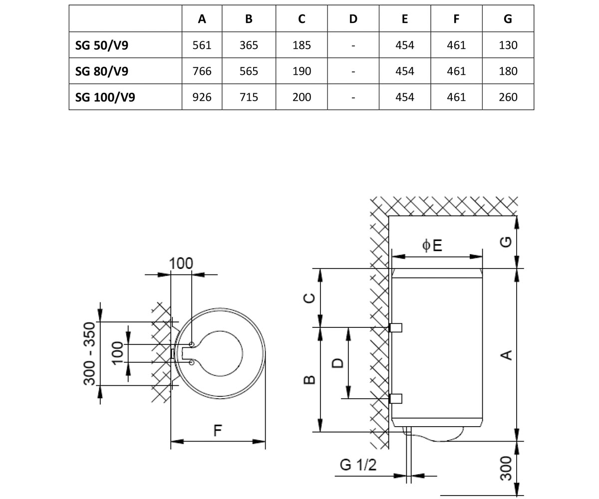 Вертикальный бойлер 50 л  SG50V9:Чертеж 
