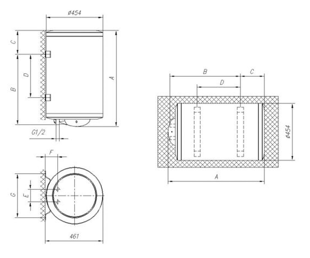 Водонагреватель настенный 80 л  WSU80V:Чертеж 