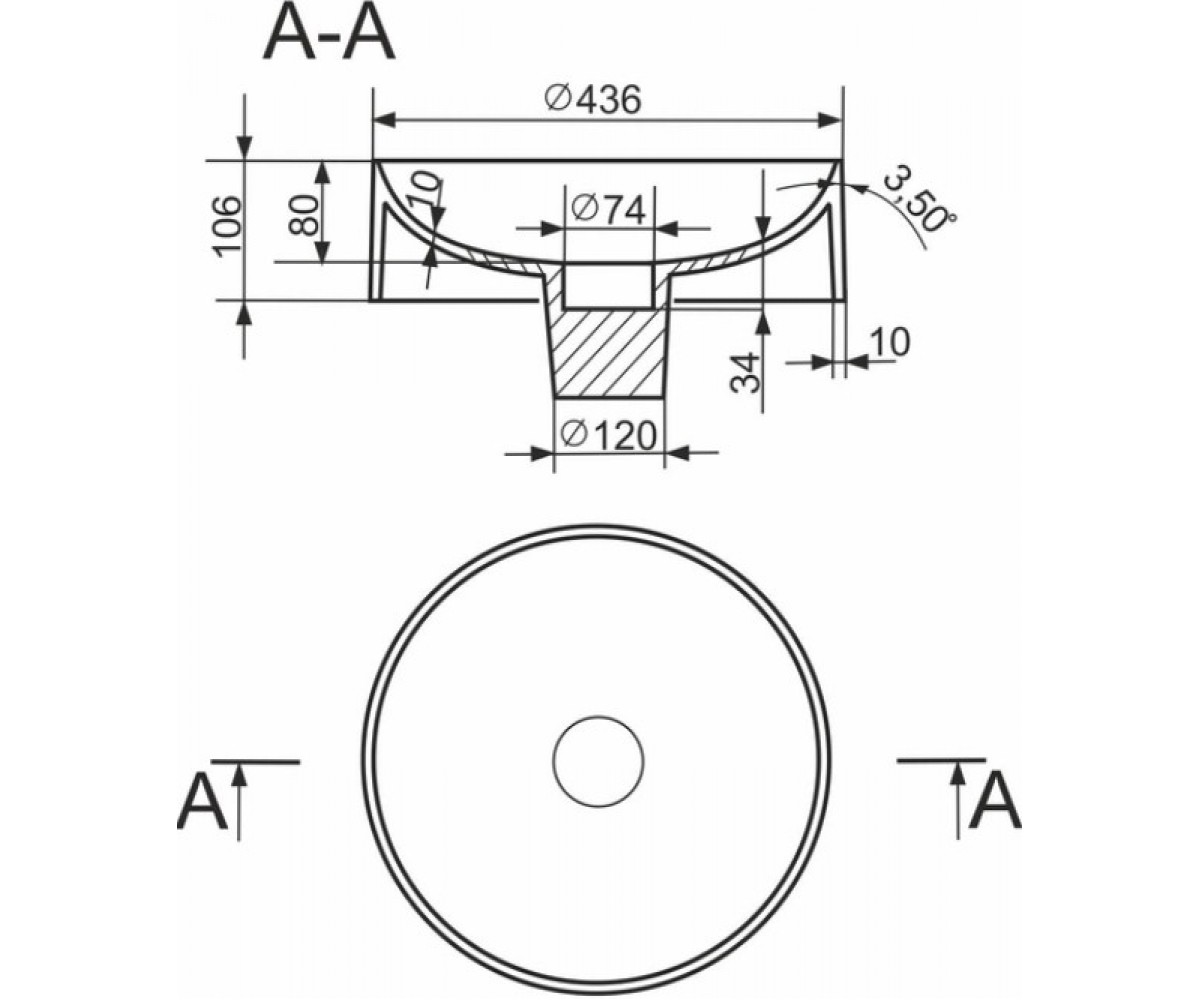 Раковина накладная  CATI GBS0105G:Чертеж 