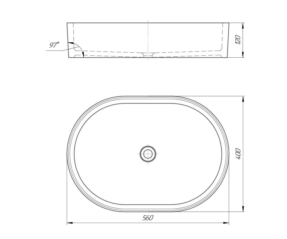Накладная раковина в ванную  POTES GBS0905G:Чертеж 
