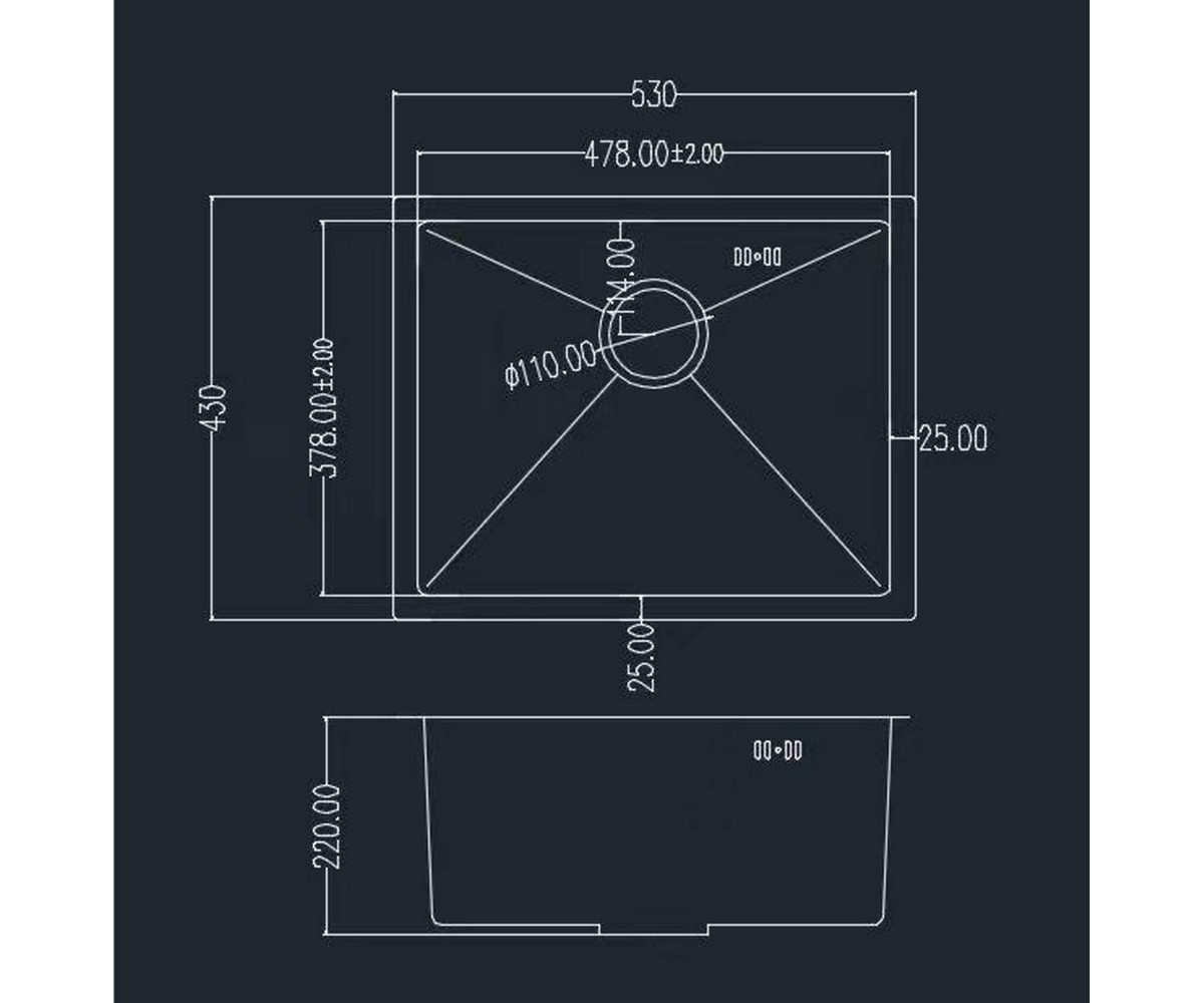 Кухонная мойка  STEEL S304 HONEYCOMB GS07304H:Чертеж 