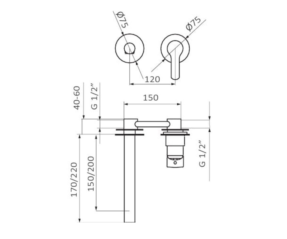 Настенный смеситель  TENDER 40535400:Чертеж 