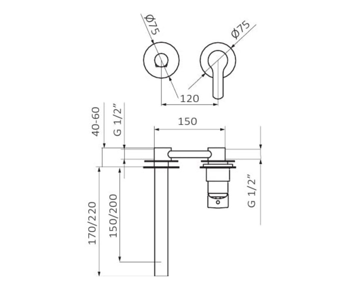 Настенный смеситель  TENDER 923900:Чертеж 