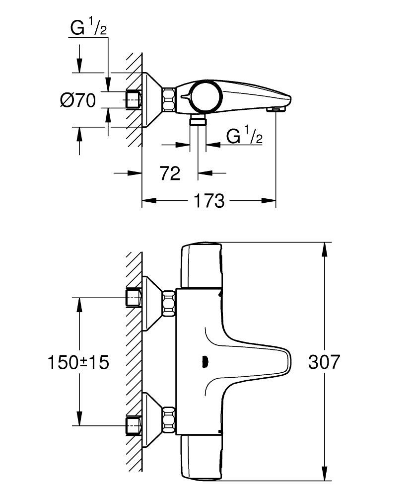 Смеситель для ванны и душа  PRECISION TREND QUICKFIX 1022162432:Чертеж 