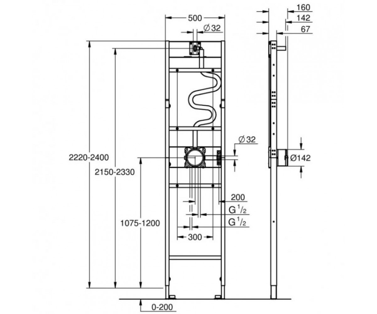 Инсталляция для установки душевой системы  RAPIDO SHOWER FRAME 1039939990:Чертеж 