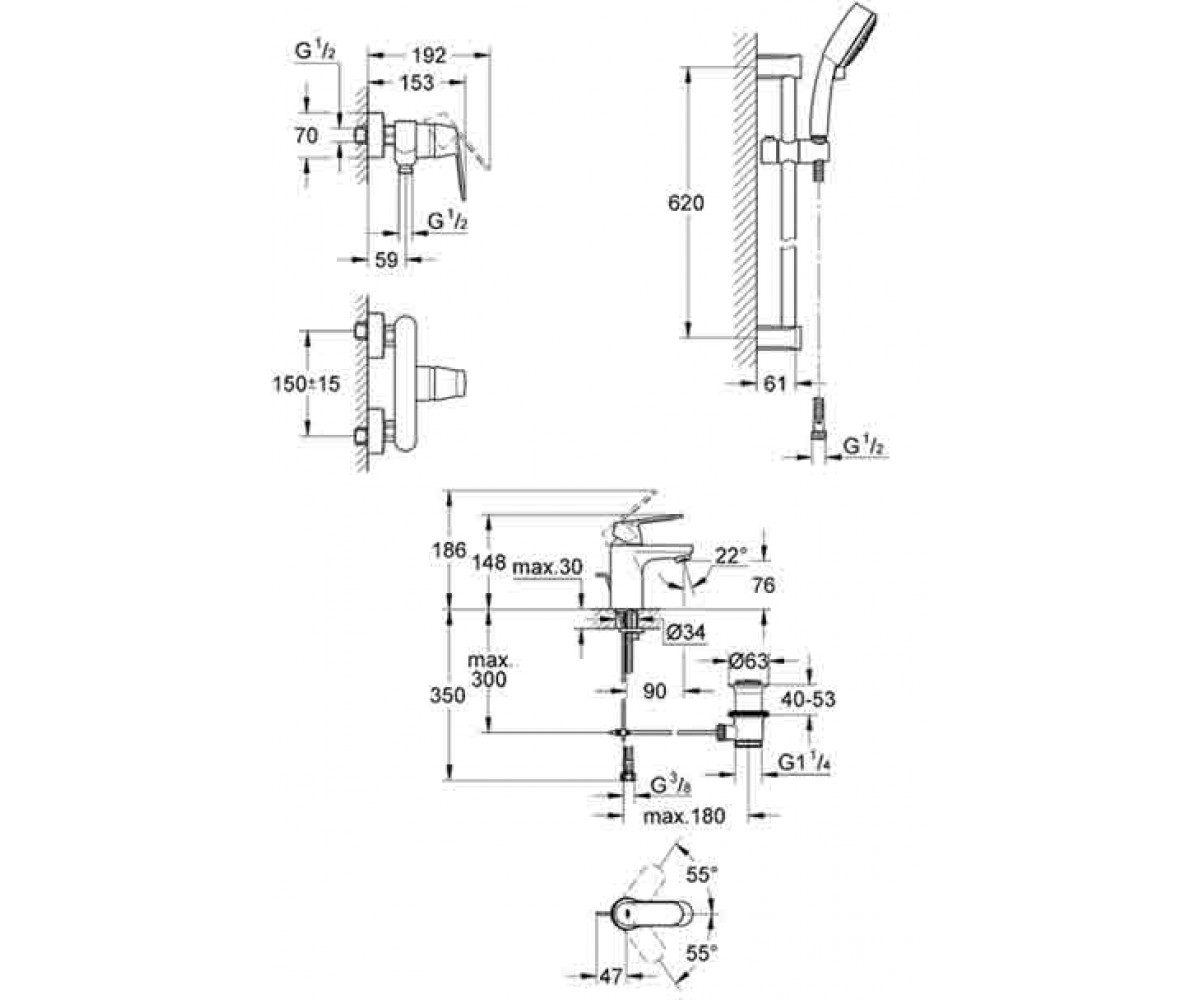 Комплект смесителей  EUROSMART COSMOPOLITAN 116939:Чертеж 