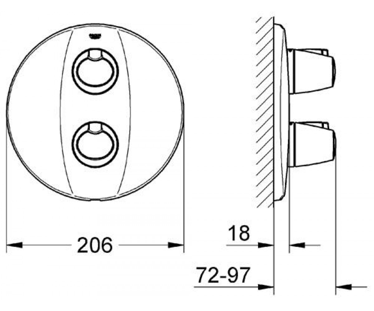 Внешняя часть  GROHTHERM 3000 19255000:Чертеж 