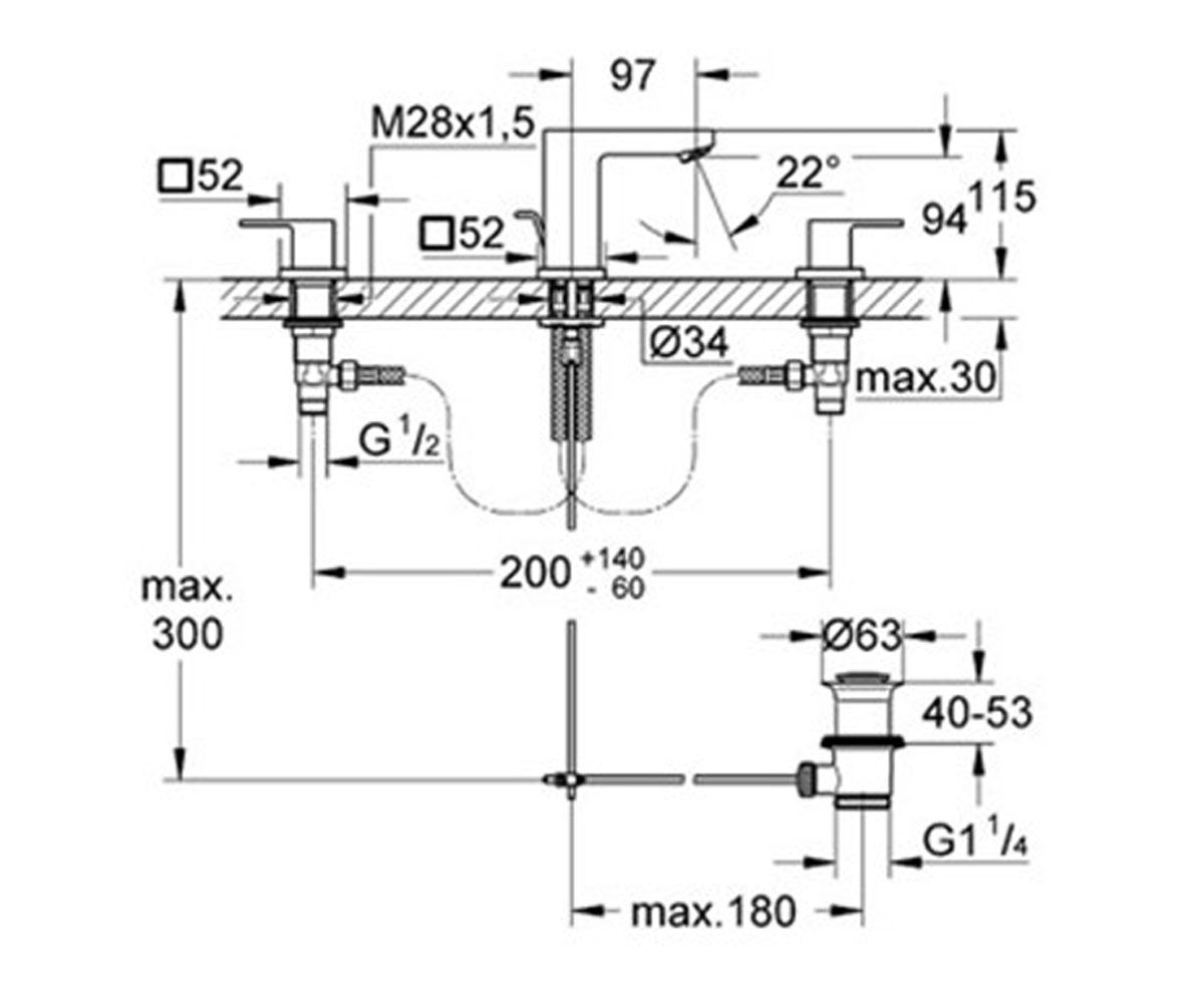 Смесители для умывальника  BAU METRIC 20377000:Чертеж 
